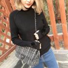 Pom Pom Mock Neck Long Sleeve Knit Top