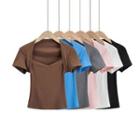 Short Sleeve Mock Two Piece Plain Crop Top