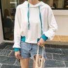 Long-sleeved Color Block Loose-fit Hooded Sweatshirt