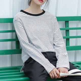 Striped Long Sleeve T-shirt Black & White - One Size