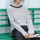Striped Long Sleeve T-shirt Black & White - One Size