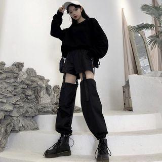 High-waist Detachable Jeans Black - Free Size