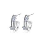 Simple And Fashion Hollow Geometric Semi Circular Stud Earrings With Cubic Zirconia Silver - One Size