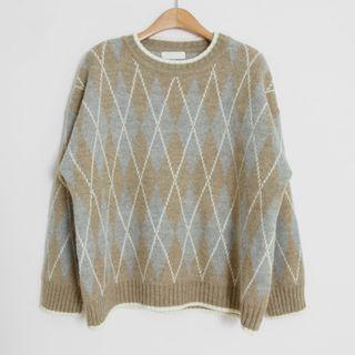 Argyle Print Sweater Khaki - One Size