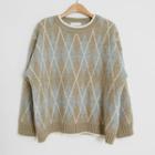 Argyle Print Sweater Khaki - One Size