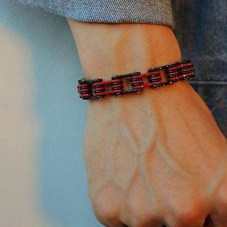 Stainless Steel Bracelet 1086 - Black & Red - One Size