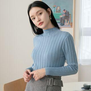 Mock-neck Metallic Rib-knit Top