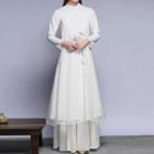 Long-sleeve Embroidered Traditional Chinese Maxi A-line Dress