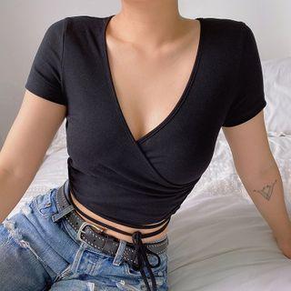 Shot-sleeve Strappy Cropped T-shirt