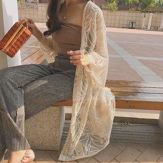 Embroidered 3/4 Sleeve Long Light Jacket