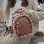 Furry Trim Faux Leather Convertible Backpack