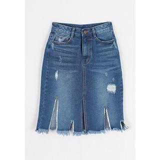 Distressed Slit-side Denim Skirt
