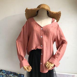 Cold-shoulder Long-sleeve Asymmetric Shirt