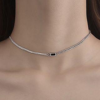 Rectangle Block Asymmetrical Sterling Silver Choker Silver & Black - One Size