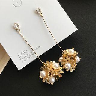 925 Sterling Silver Faux Pearl Flower Dangle Earring 1 Pair - As Shown In Figure - One Size