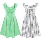 Cap-sleeve Polka Dotted A-line Dress