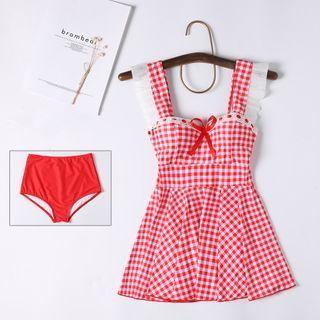 Set: Sleeveless Plaid Swim Dress + Bottom