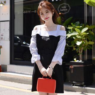 Cutout-shoulder Mini Dress With Belt