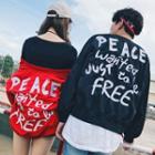 Couple Matching Lettering Print Zip Jacket
