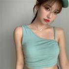 Long-sleeve Plain T-shirt / Asymmetric Tank Top