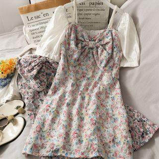 Patchwork Ribbon-accent Printed Mini Dress