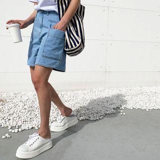 Side-pocket Denim Shorts