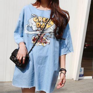 Printed 3/4 Sleeve Denim Dress
