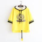 Short-sleeve Lion Print Hoodie Yellow - One Size