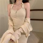 Plain Light Cardigan / Sleeveless Plain Slim-fit Halter Dress