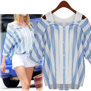 3/4-sleeve Striped Mock Two Piece Shirt