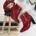 Chunk Heel Furry-trim Patent Short Boots