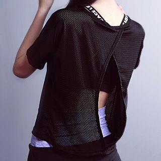 Short-sleeve Cutout-back Sports Top/ High-waist Sports Shorts