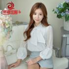 Bow Accent 3/4 Sleeve Chiffon Blouse