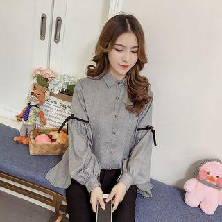 Balloon-sleeve Patterned Shirt