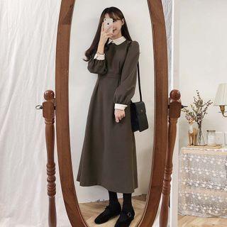 Collared Slim-cut Maxi Dress