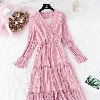 V-neck Tiered Chiffon Midi Dress