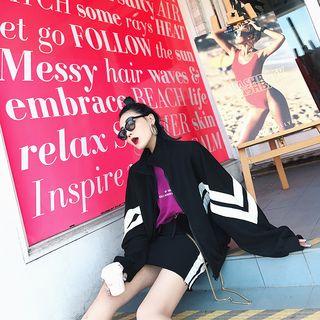 Stripe Stand-collar Jacket / Mini Skirt
