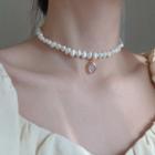 Faux Pearl Choker S925 Sterling Silver - Faux Pearl & Oval - One Size