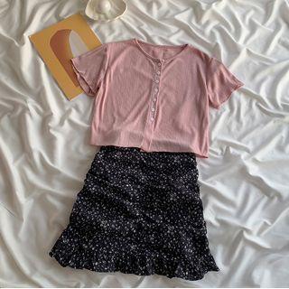 Wood Ear Trim Cardigan / Floral Skirt ( Various Designs )