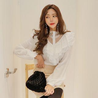 Frilled-detail Mesh-yoke Blouse