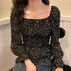 Dotted Off-shoulder Bell-sleeve Blouse