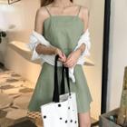 Spaghetti-strap A-line Dress / Long-sleeve Shirt