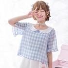 Plaid Elbow Sleeve Collared T-shirt