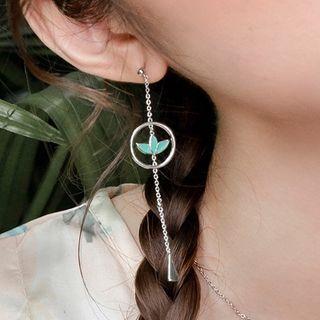 Non-matching Alloy Leaf Dangle Earring 1 Pair - Asymmetric - Silver & Aqua Green - One Size