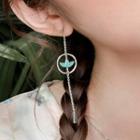 Non-matching Alloy Leaf Dangle Earring 1 Pair - Asymmetric - Silver & Aqua Green - One Size