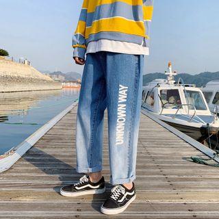 Gradient Lettering Straight-cut Jeans