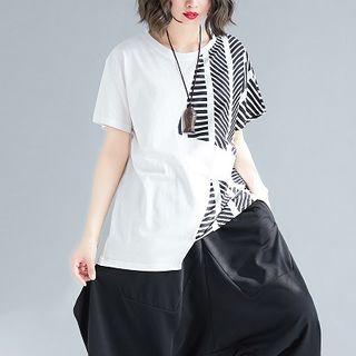 Printed Irregular Hem Short-sleeve T-shirt