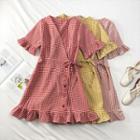Ruffled-trim Wrapped V-neck Dress
