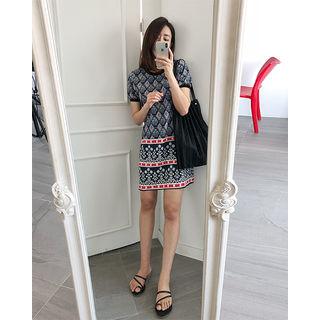 Band-trim Pattern Shift Dress