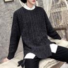 Cable Knit Asymmetric Hem Sweater Gray - One Size